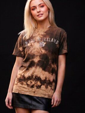 Alstyle Ireland Tee Shirt Size Medium Tie Dyed Bleached Grunge Gray Vintage